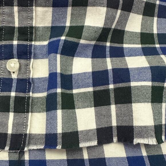 Uniqlo Flannel Raw Hem Button Down Size L Check Blue Black Casual Cotton - Picture 4 of 9